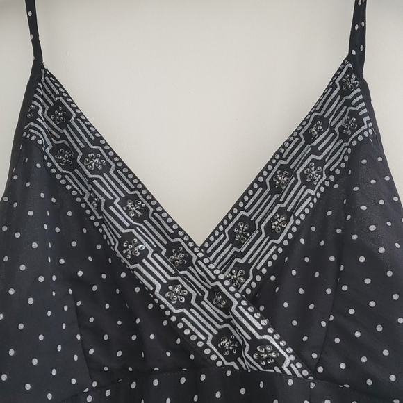 Black spaghetti strap polkadot dress with fringe - Picture 2 of 6